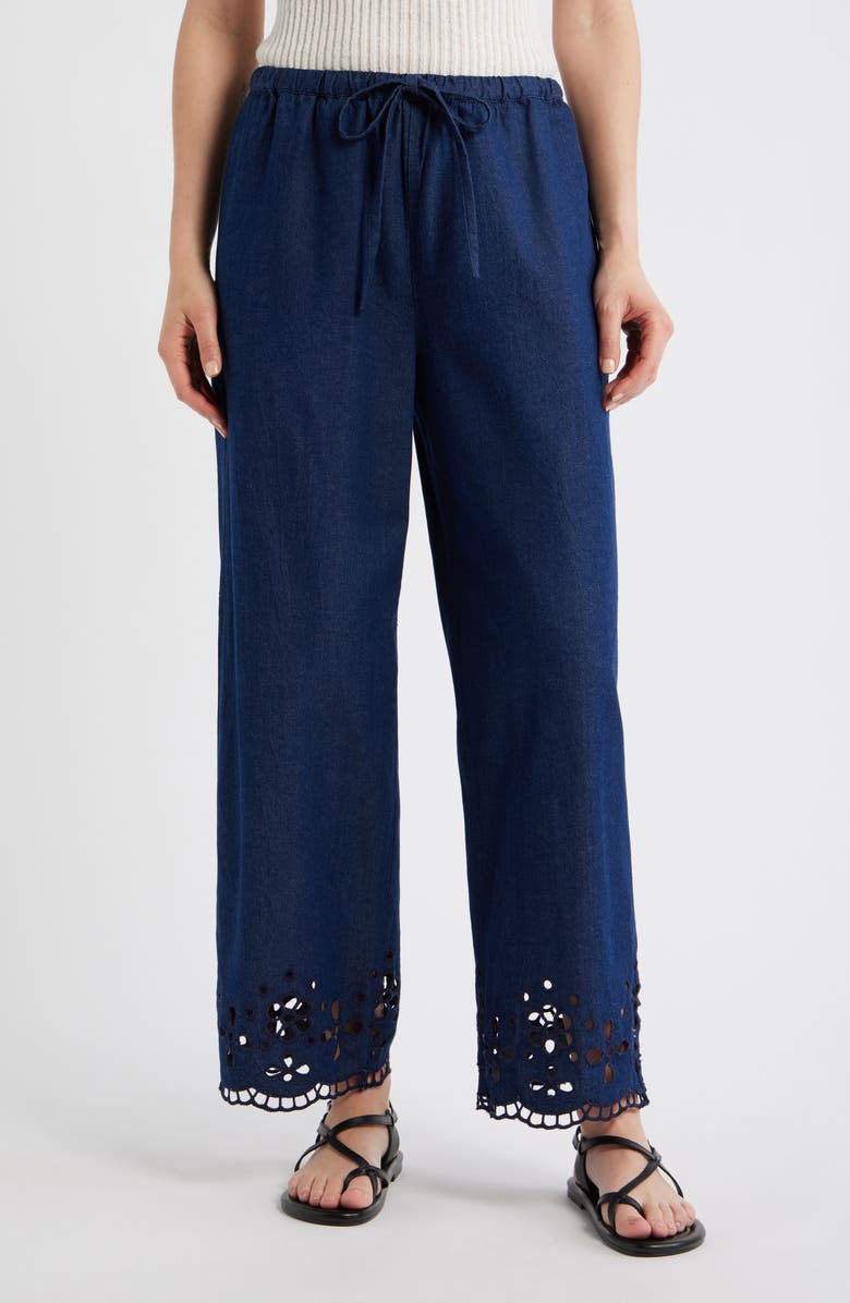 Madewell Eyelet Denim Pull-On Pants, Main, color, Marfield Wash