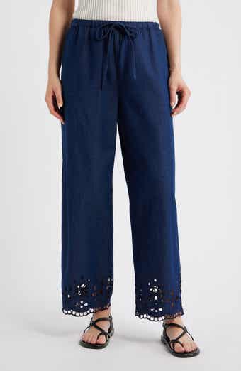 Eyelet Denim Pull-On Pants