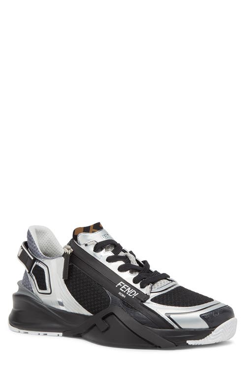 Fendi Flow Mesh Low-top Sneakers In Silver/nero