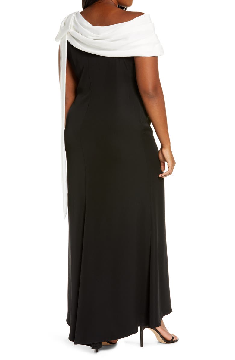 Tadashi Shoji One-Shoulder Bow Detail Crepe Gown, Alternate, color,