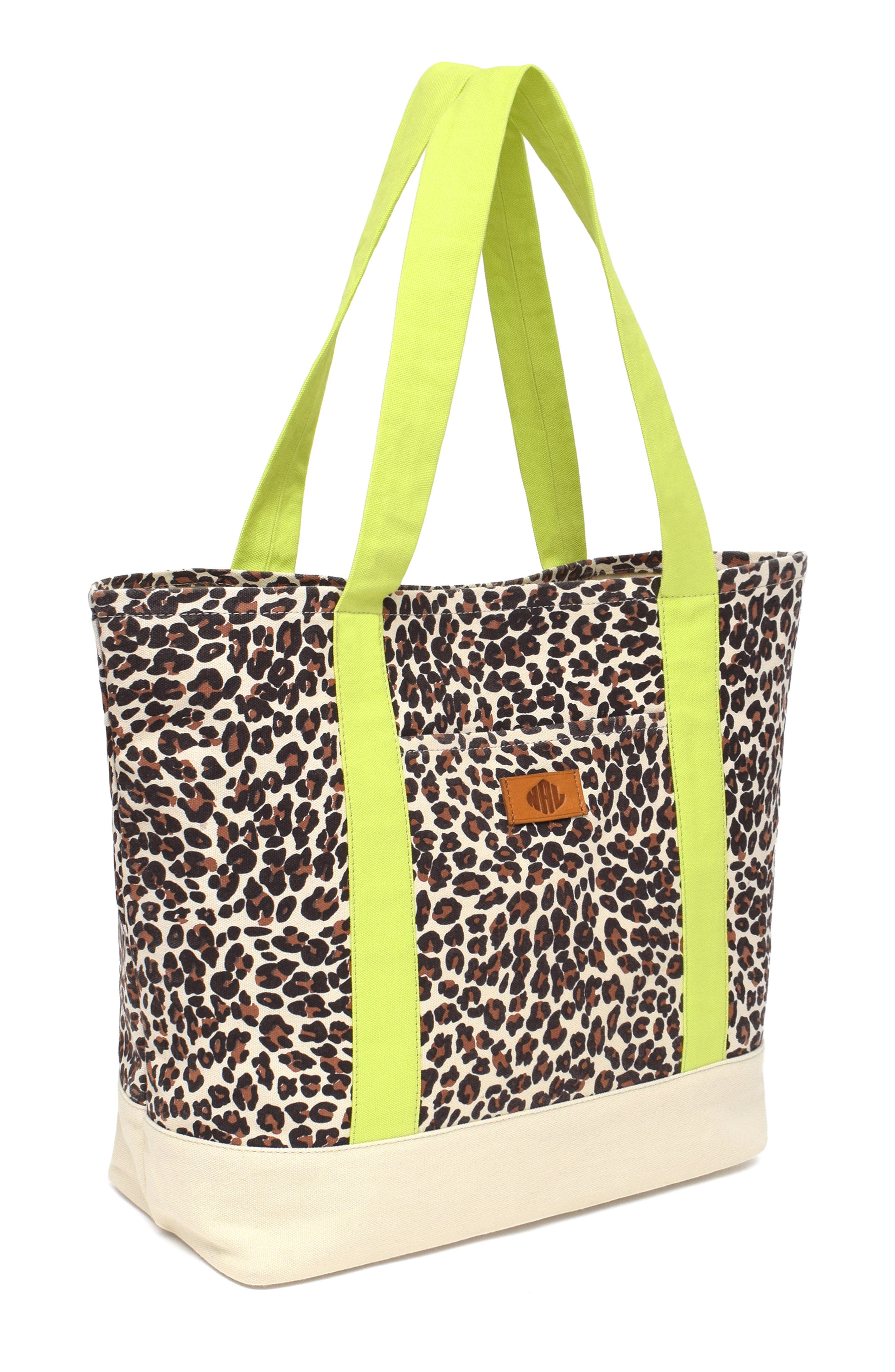 New Amsterdam Leatherworks Kylee Canvas Tote, Alternate, color, Leopard/ Citron
