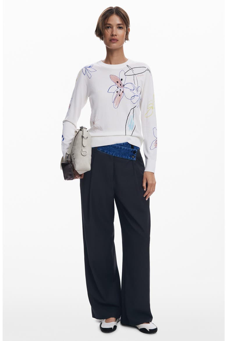 Floral Crewneck Sweater, Alternate, color, WHITE
