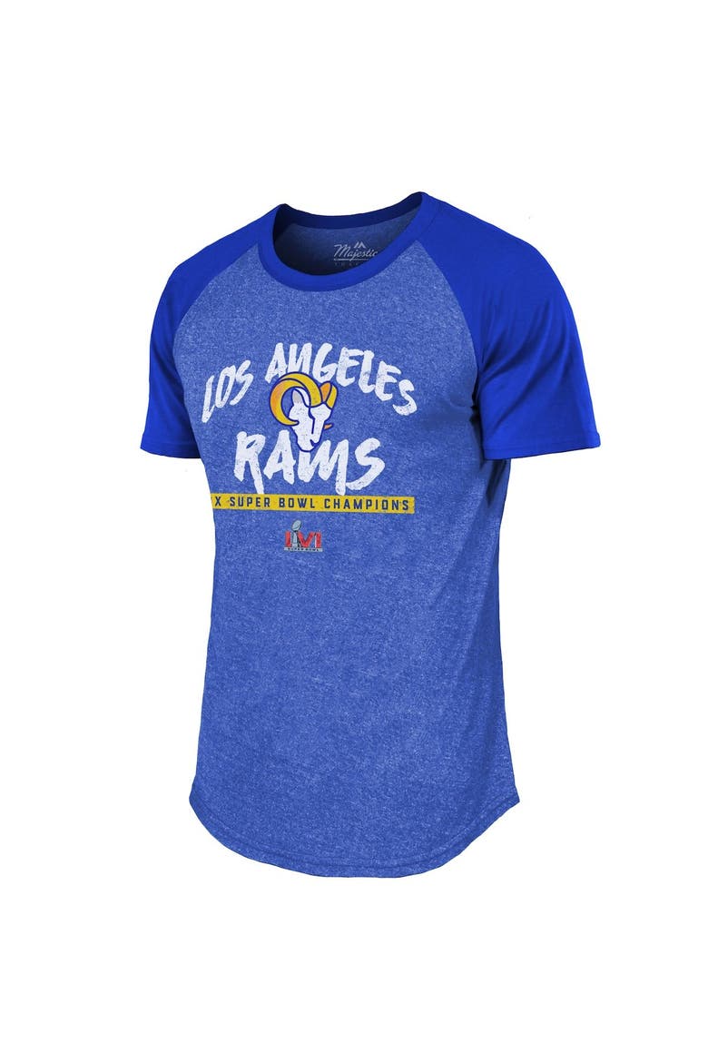 Men's Majestic Threads Royal Los Angeles Rams 2-Time Super Bowl Champions Tri-Blend Raglan T-Shirt, Alternate, color, Royal