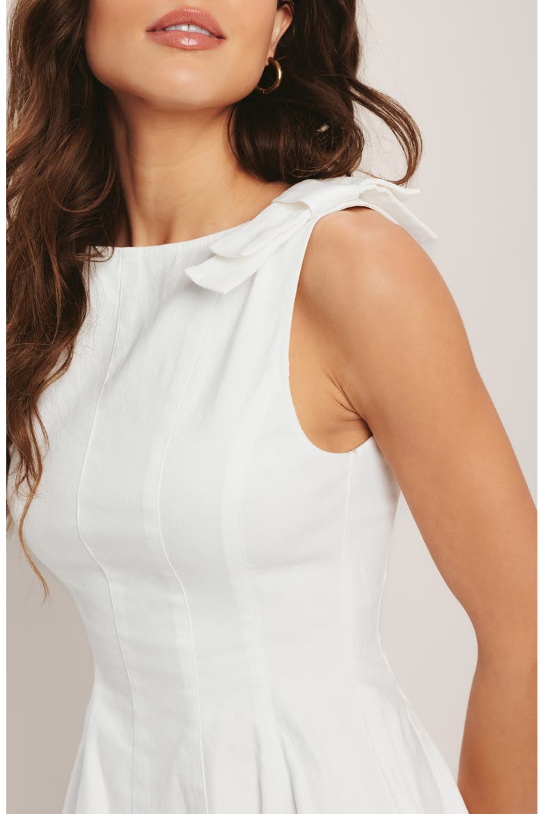 Bow Sleeveless Denim Fit & Flare Minidress, Alternate, color, WHITE DENIM