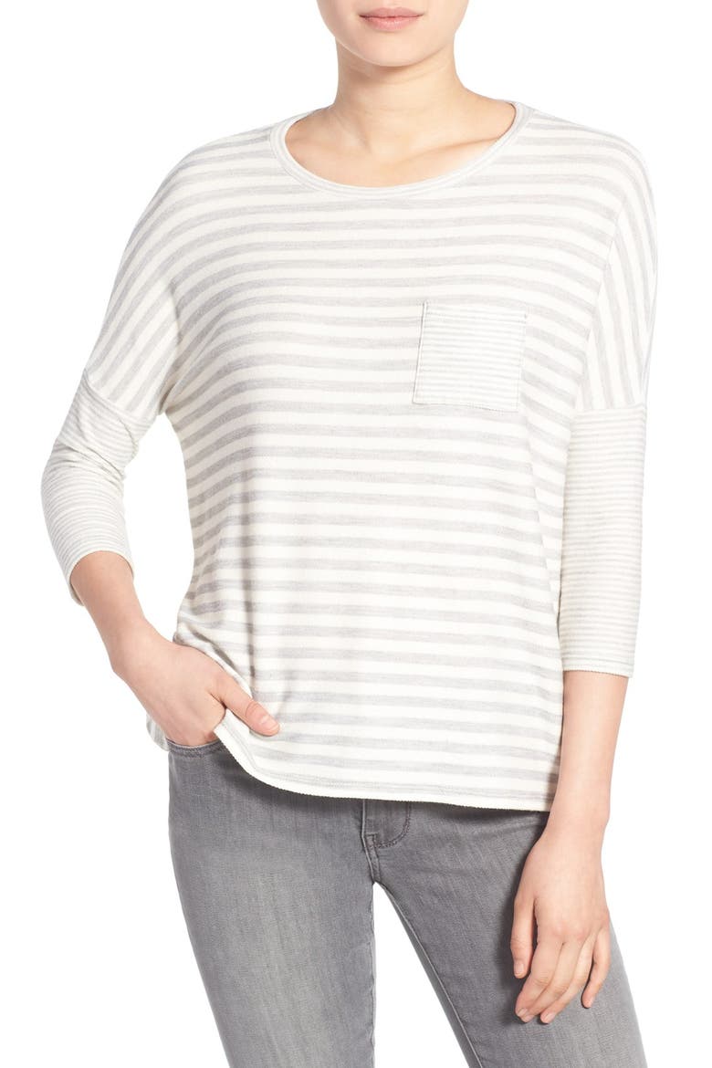 Stripe Pocket Top, Main, color, HEATHER GREY- IVORY STRIPE
