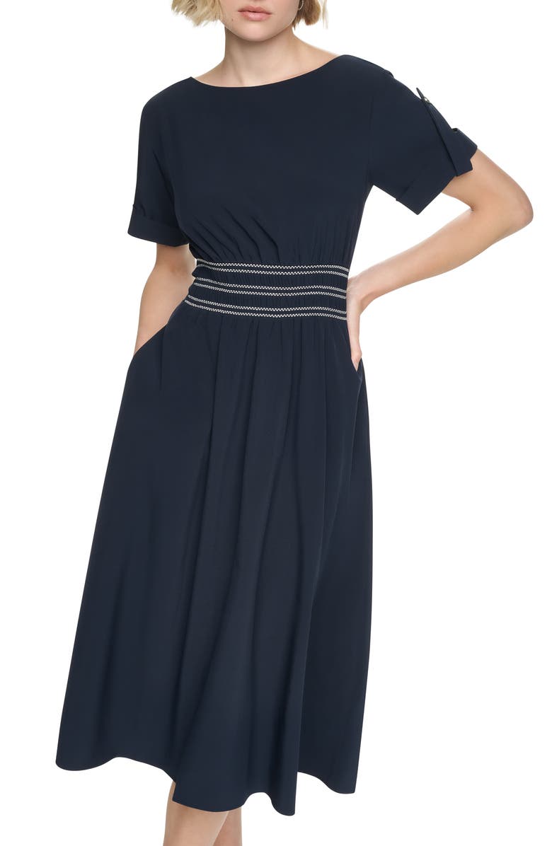DKNY Commuter Solid Short Sleeve Dress, Alternate, color, Indigo