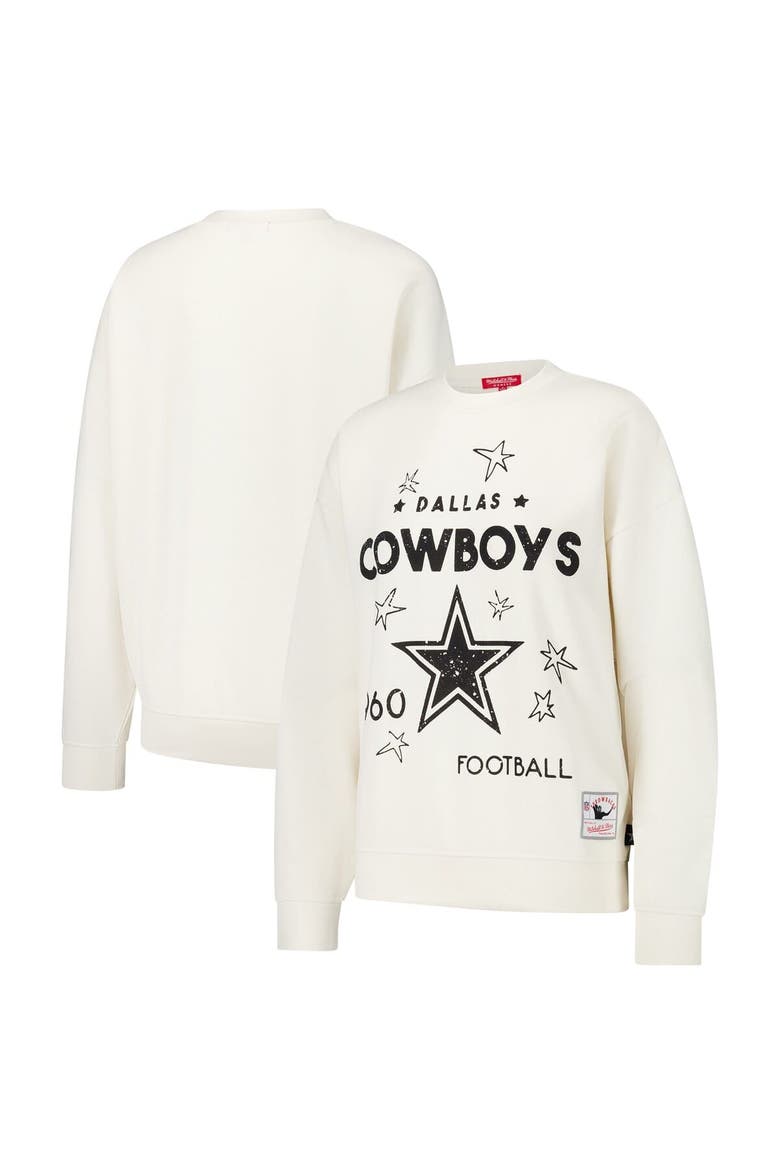 Women's Mitchell & Ness Cream Dallas Cowboys Lightweight 3.0 Logo Pullover Sweatshirt, Main, color, Cream