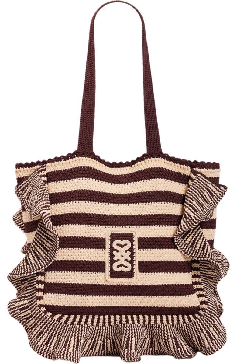 SANDRO Striped crochet bag, Main, color, Ecru / Brown