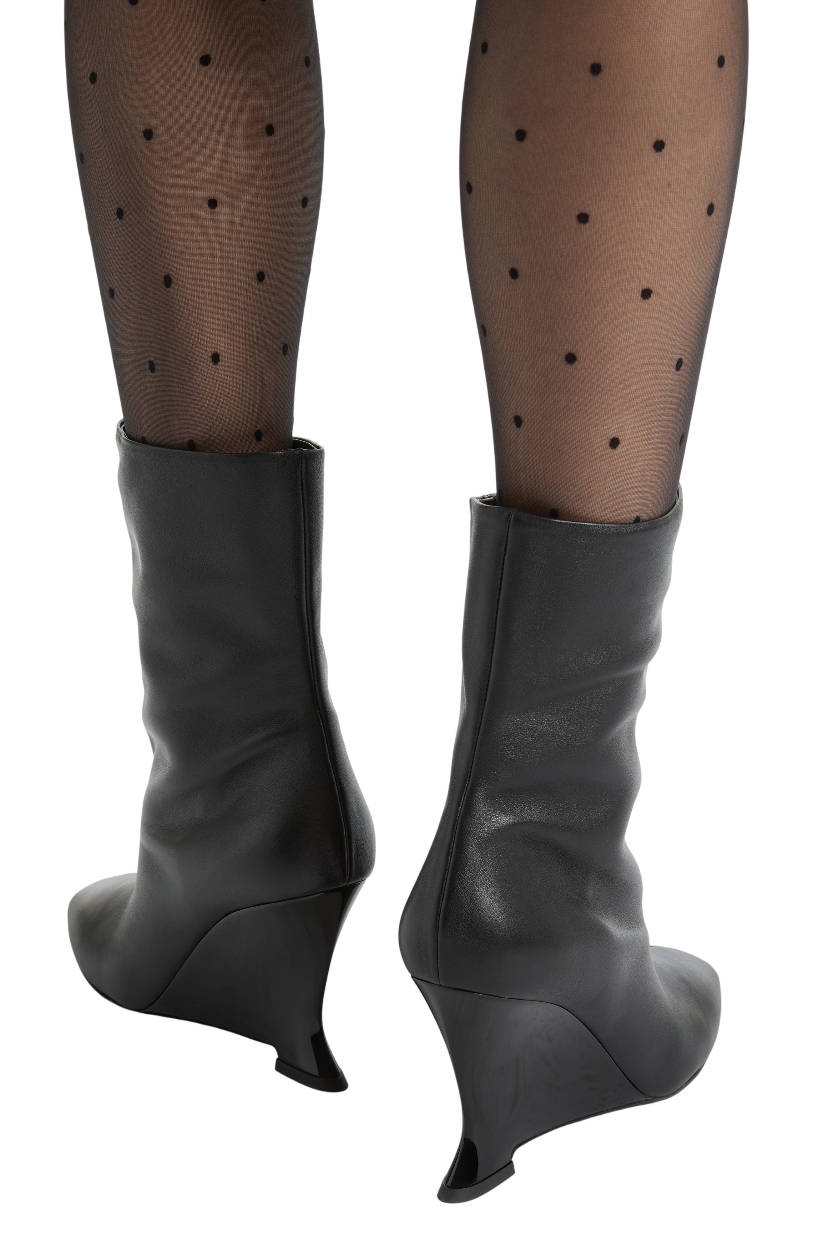 Wedge smooth leather ankle boots, Alternate, color, black