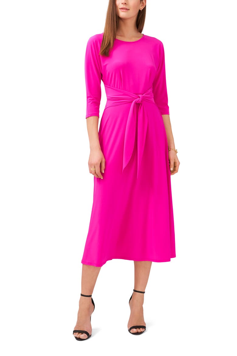 Tie Front Midi Dress, Main, color, FIERCELY FUCHSIA