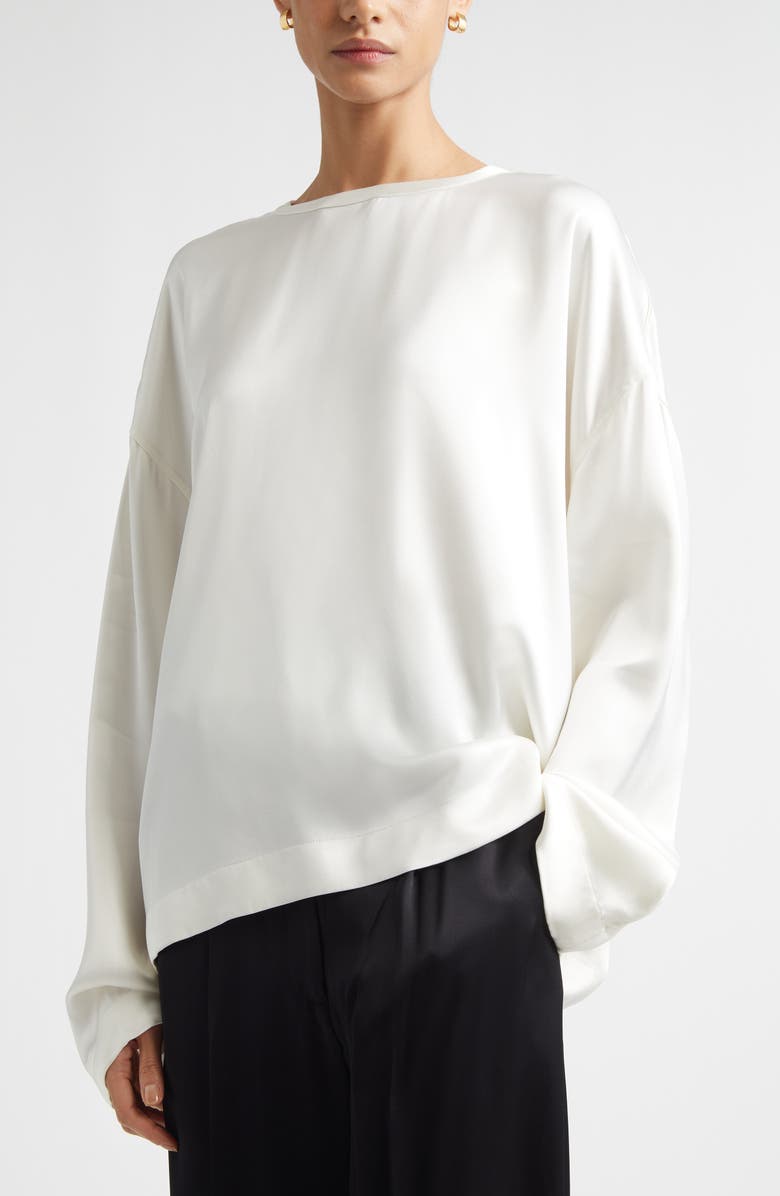 TOTEME Boxy Satin Top, Alternate, color, White