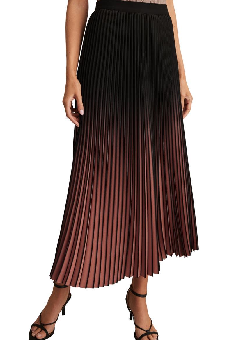 Marlie Ombré Pleated Skirt, Main, color, BLACK/PINK
