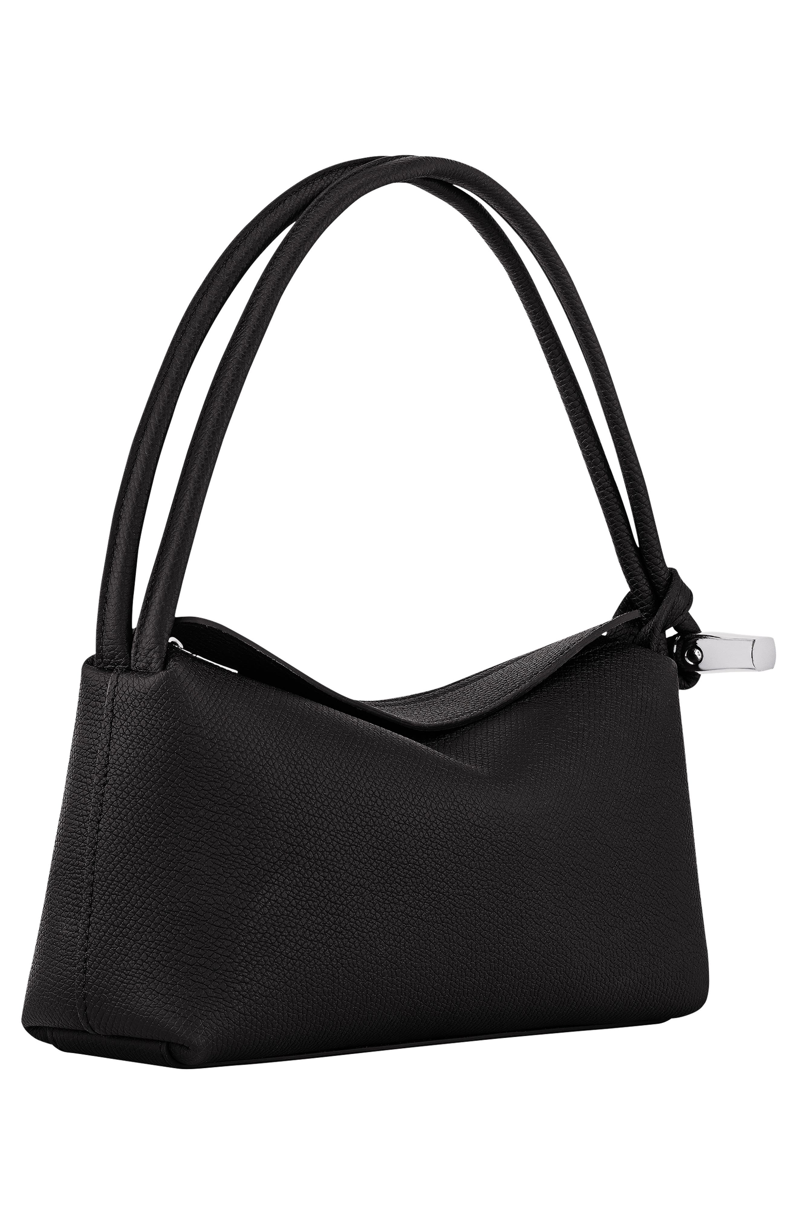 Longchamp Le Roseau East/West Leather Shoulder Bag, Alternate, color, Black