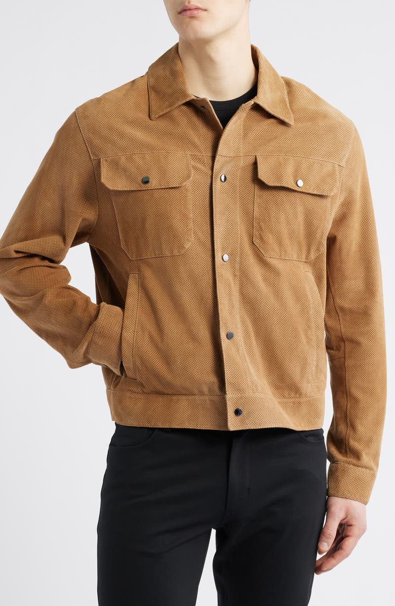 Emporio Armani Perforated Goatskin Suede Jacket, Alternate, color, Solid Medium Beige