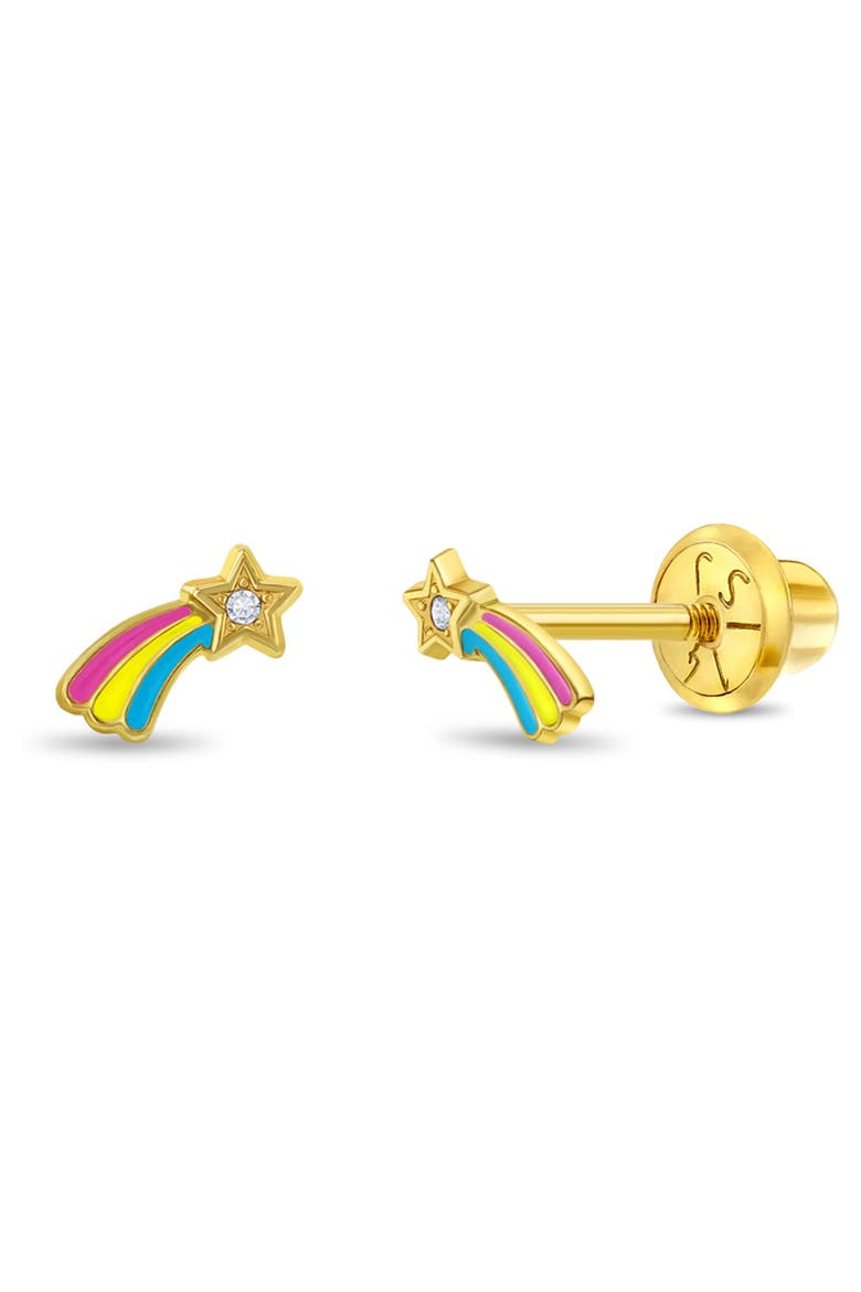 14k Shooting Star Enamel Earrings, Main, color, Gold