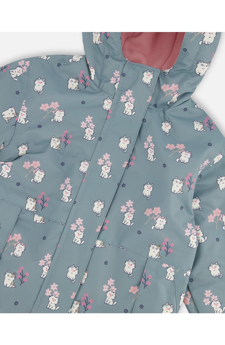 Deux par Deux Two-Piece Mid-Season Cat Outerwear Set, Alternate, color, Green Printed Cats