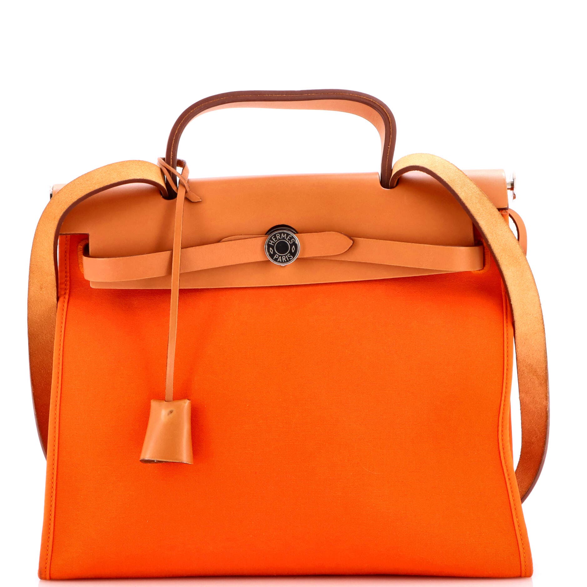 Pre-Owned Hermes Herbag Zip Leather and Toile 31, Main, color, Orange H