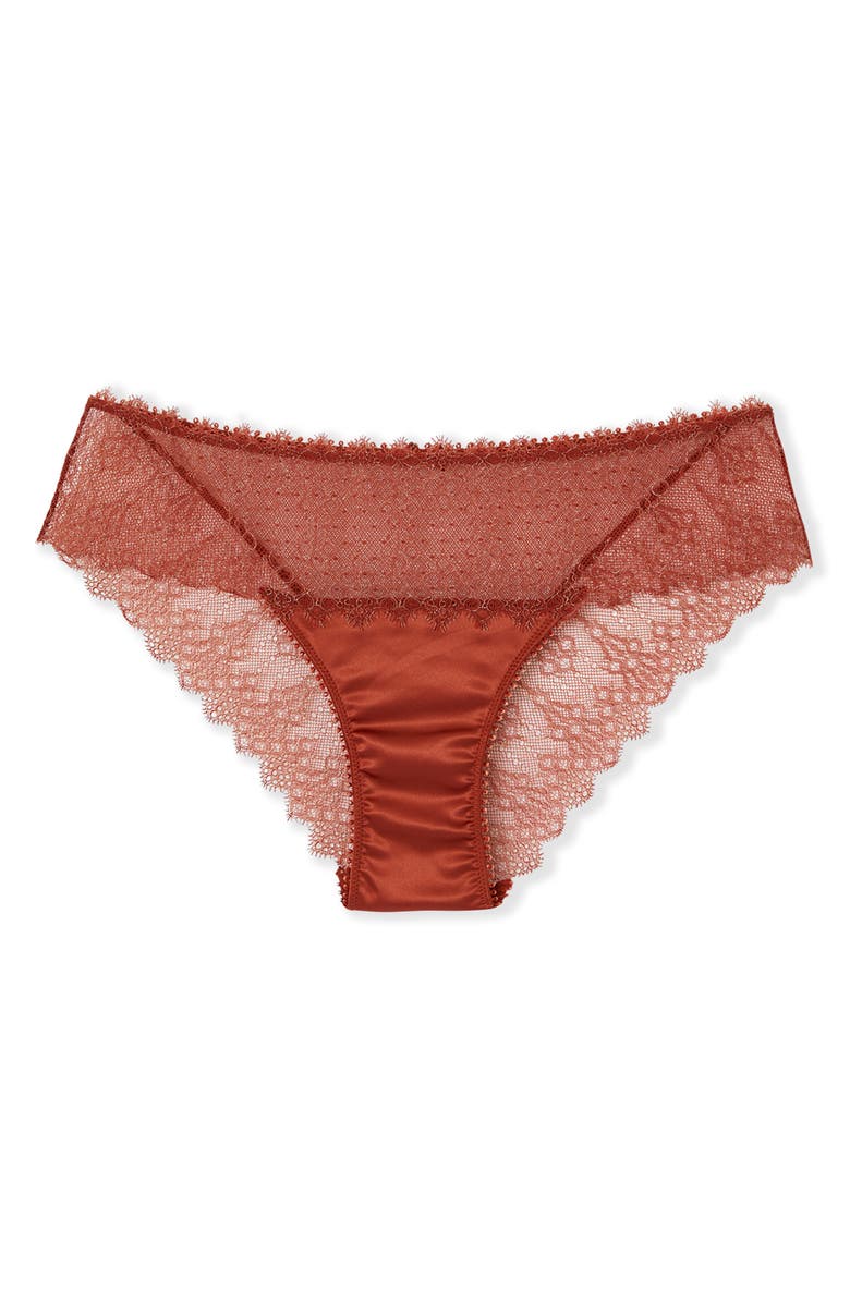 Etam Allusion Tulle & Lace Hipster Panties, Alternate, color, Brown
