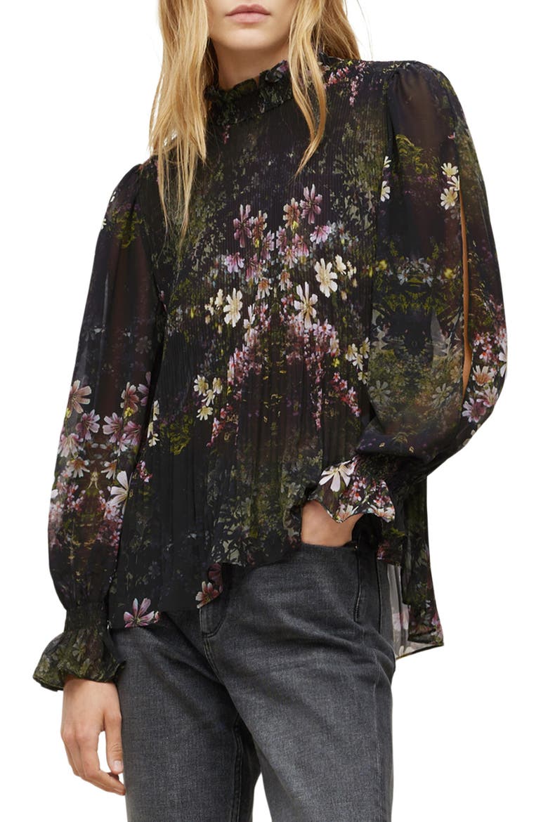 Cora Ophelia Pleated Floral Blouse, Main, color, BLACK MULTI