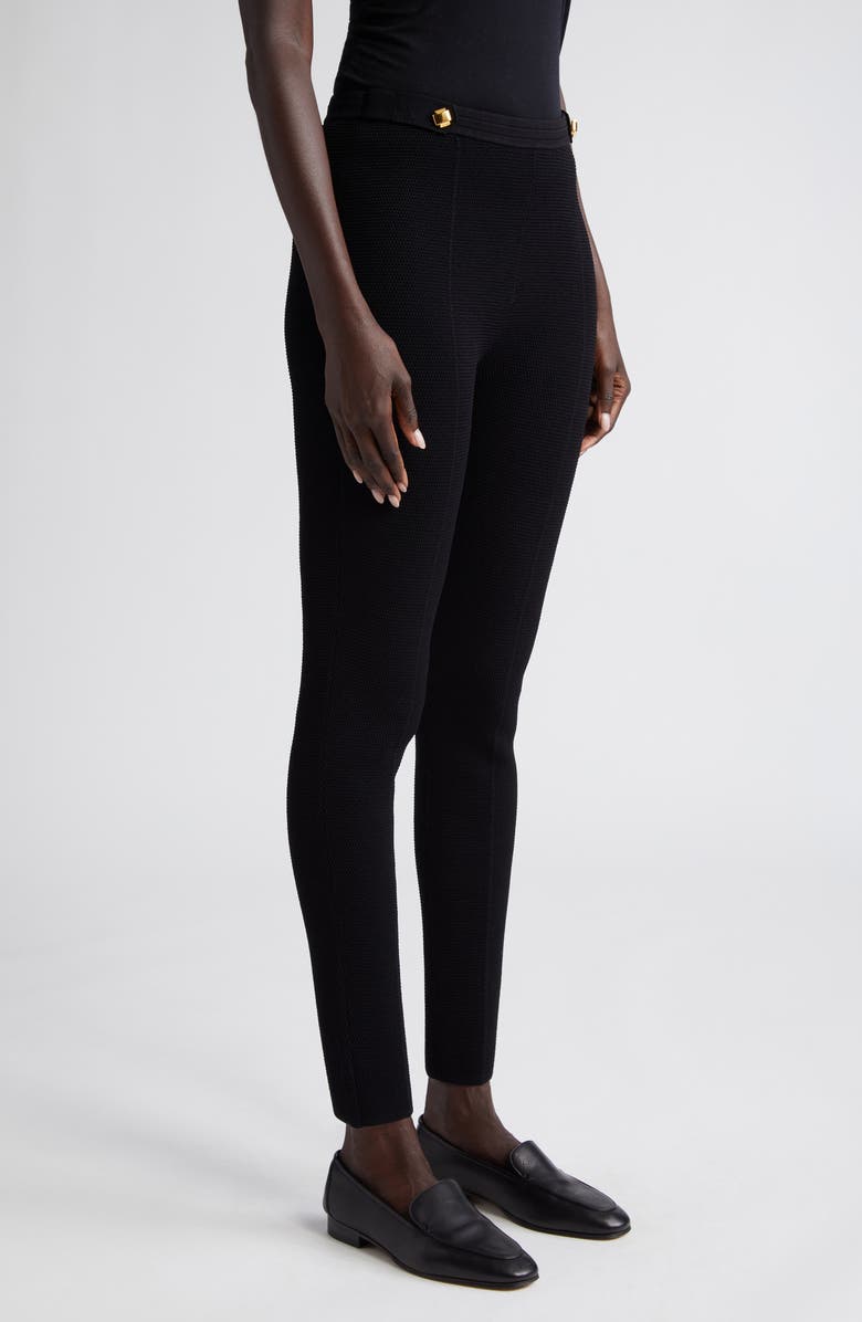 St. John Collection Stud Detail Stretch Piqué Leggings, Alternate, color,