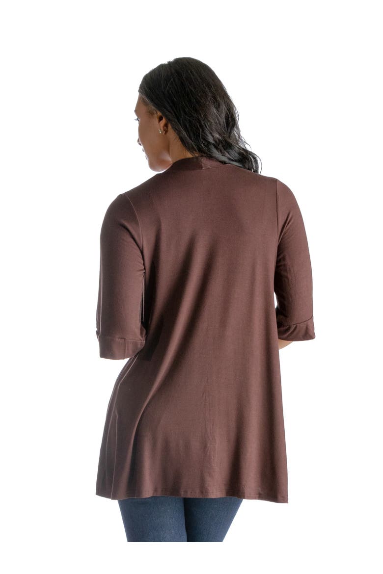 Open Front Elbow Length Sleeve Cardigan, Alternate, color, Brown