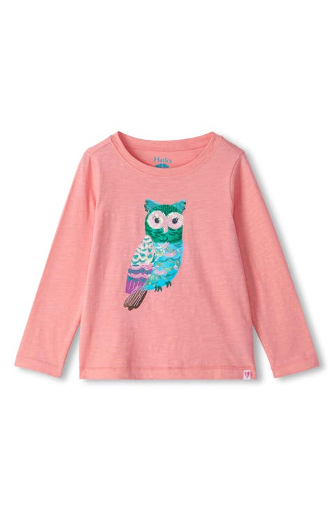 Kids' Majestic Owl Long Sleeve Cotton Graphic T-Shirt