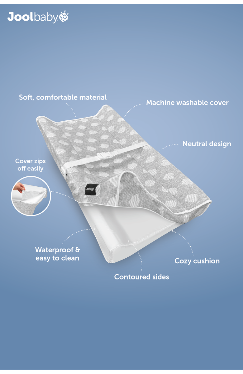 Jool Baby Soft Changing Pad + Washable Cover, Non-Slip - Fits Standard Changing Tables & Dressers, Alternate, color, Gray - Cloud