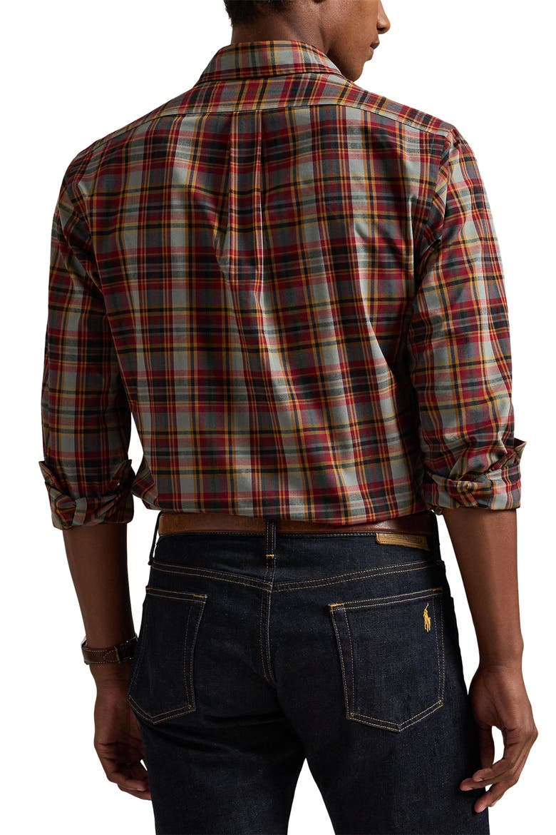 Classic Fit Plaid Performance Oxford Button-Down Shirt, Alternate, color, CREAM NAVY MULTI