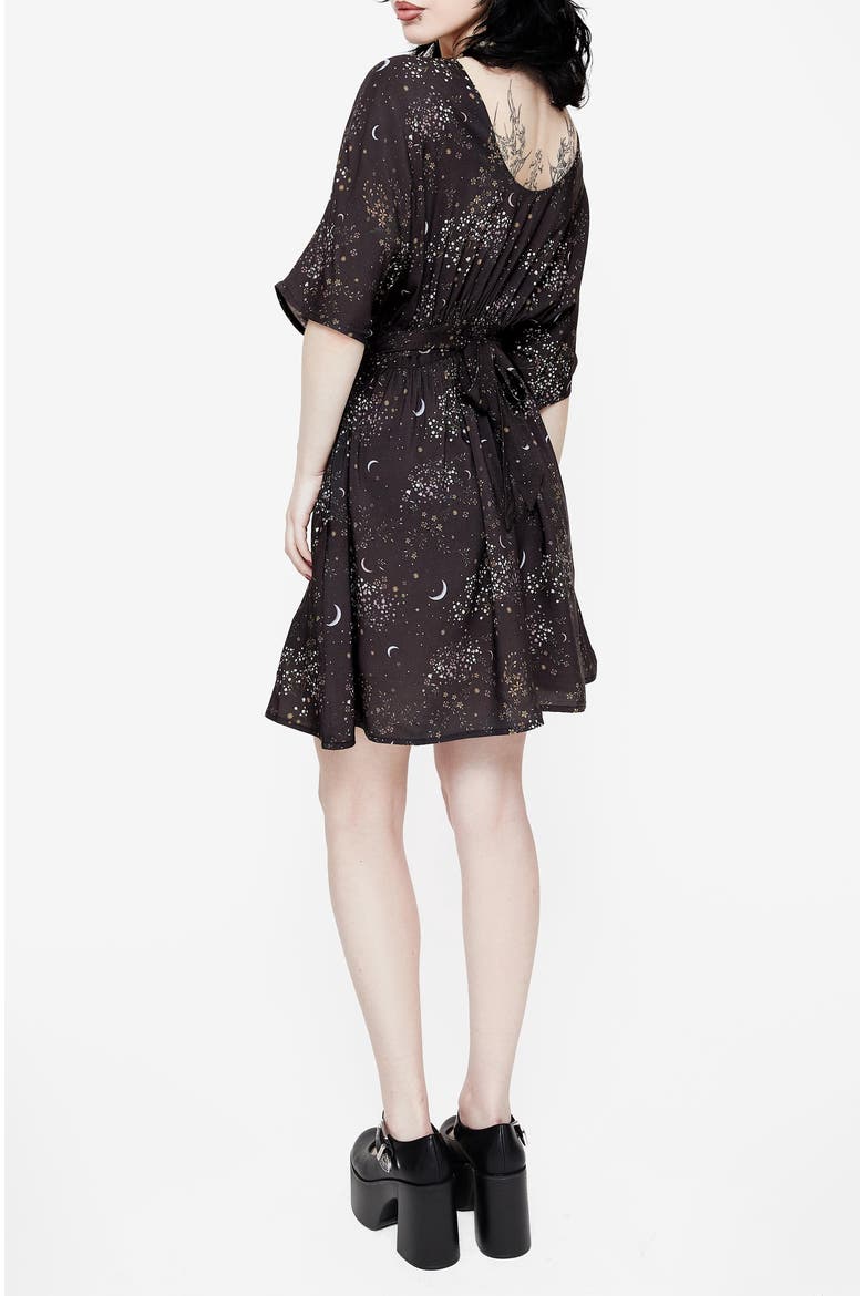 Peaseblossom Celestial Tie Mini Dress, Alternate, color, Black