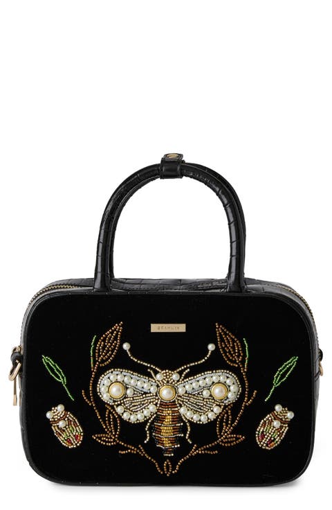 Mara Velvet & Croc Embossed Leather Top Handle Bag