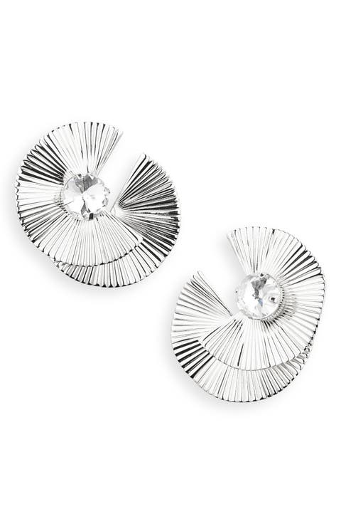 Metal Fan & Crystal Statement Stud Earrings