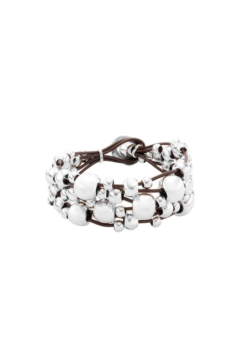 Wide Braided Leather Cuff, Main, color, Silver