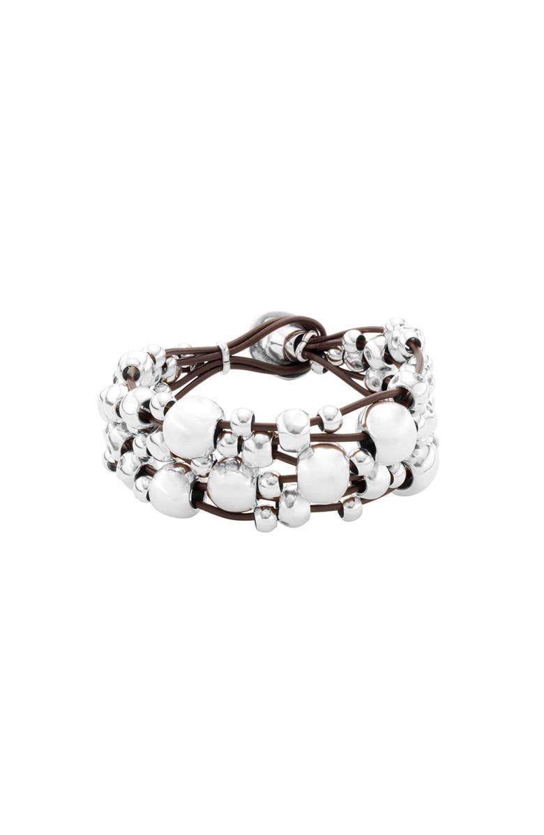 UNODE50 Wide Braided Leather Cuff, Main, color, Silver