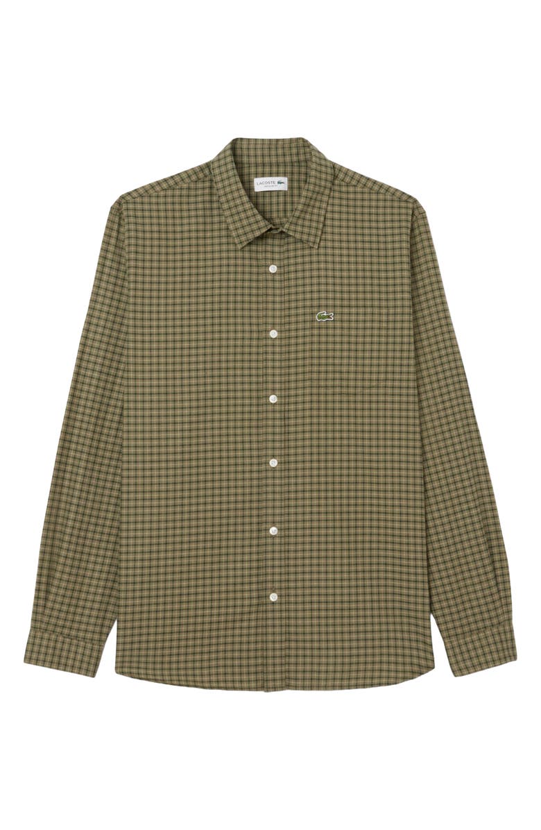 Lacoste Regular Fit Plaid Flannel Button-Up Shirt, Alternate, color, Olive/ Tisane