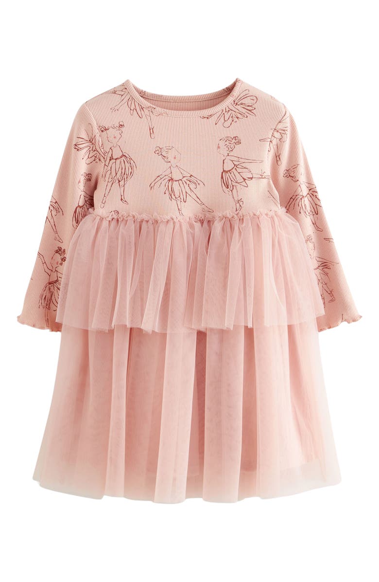 NEXT Kids' Ballet Print Long Sleeve Tulle Dress, Main, color, 