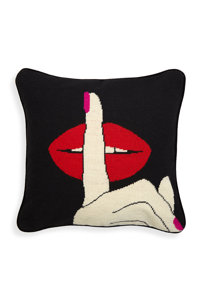 Lips Needlepoint Throw Pillow, Main, color, Lips Hush