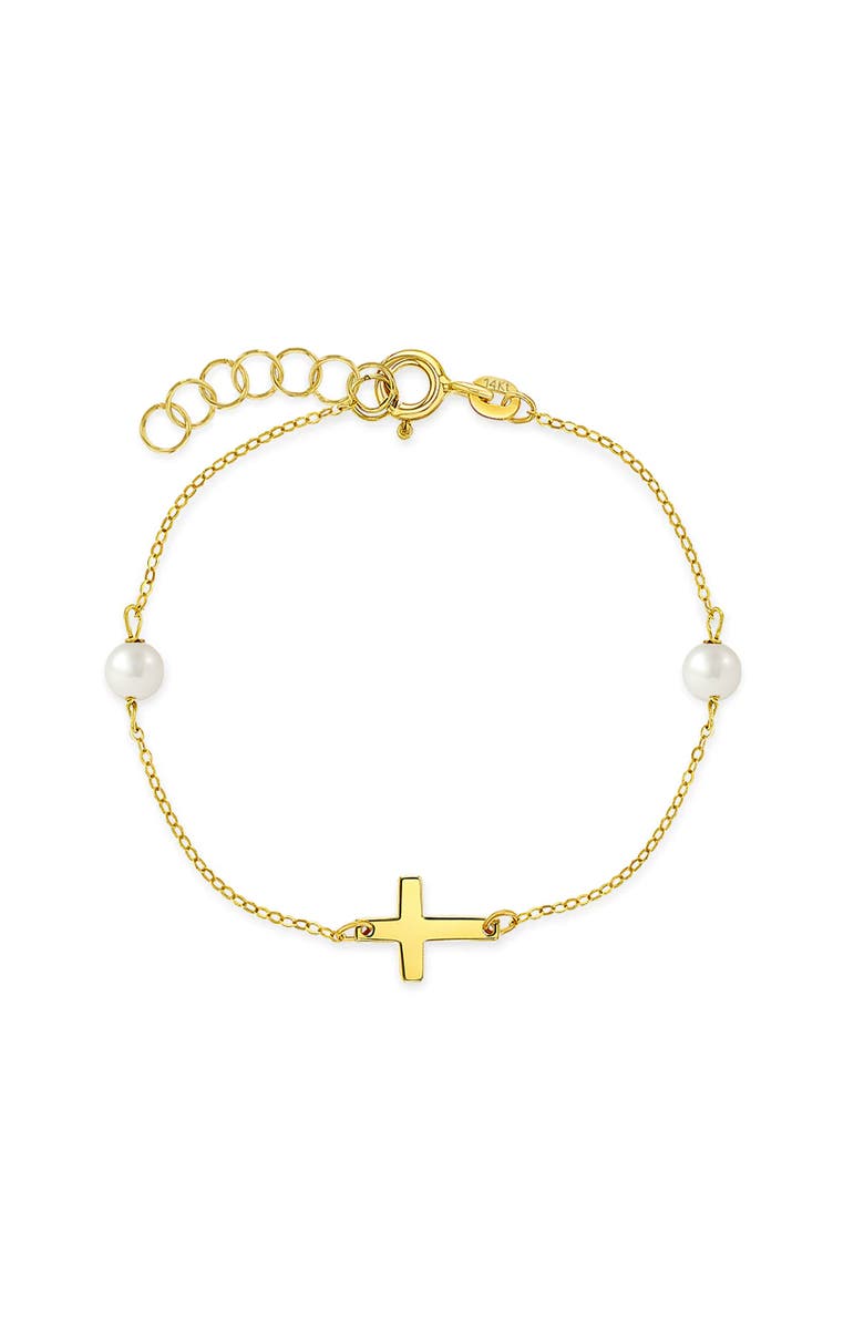 In Season Jewelry 14k Polished Cross Bracelet, Main, color, Gold