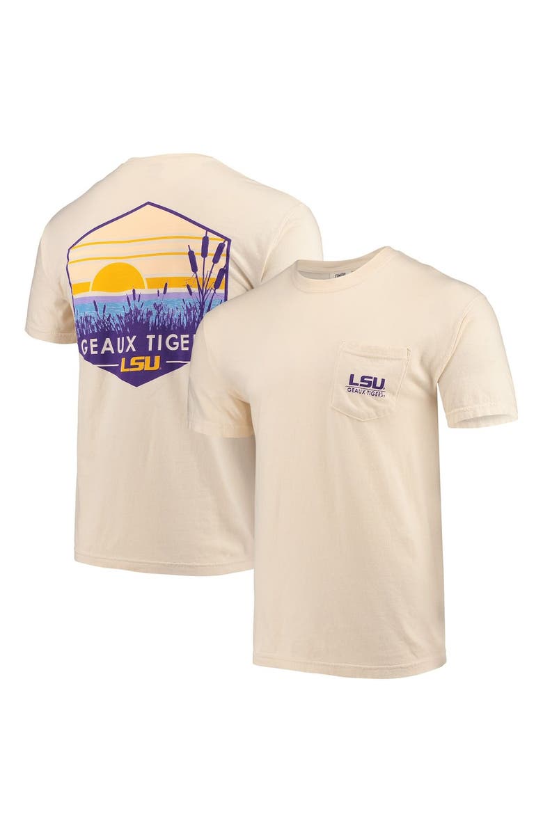 IMAGE ONE Men's Cream LSU Tigers Landscape Shield Comfort Colors Pocket T-Shirt, Main, color,