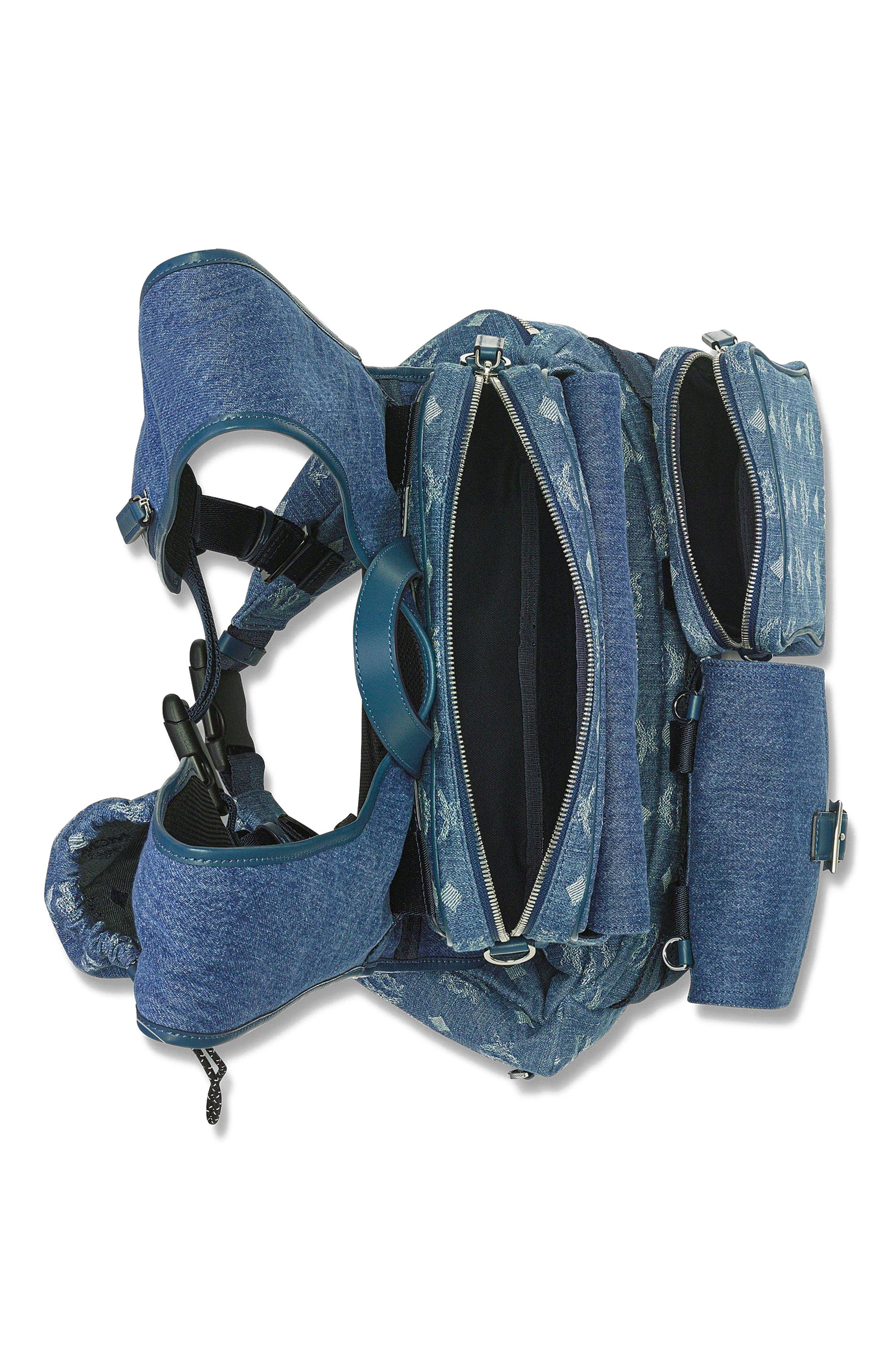 MCM Aren Multi-Backpack in Monogram Denim Jacquard, Alternate, color, Blue