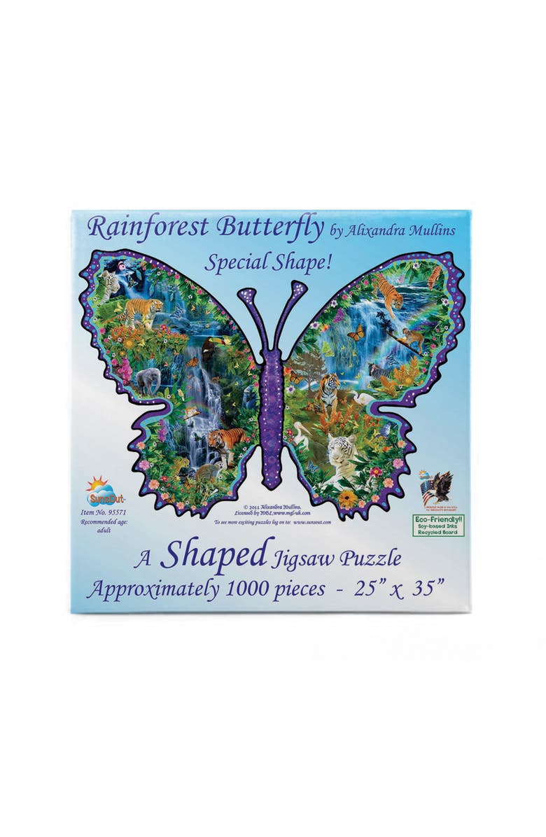 Sunsout Rainforest Butterfly 1000 piece Jigsaw Puzzle for Adults Special Shape, Alternate, color, Multicolor