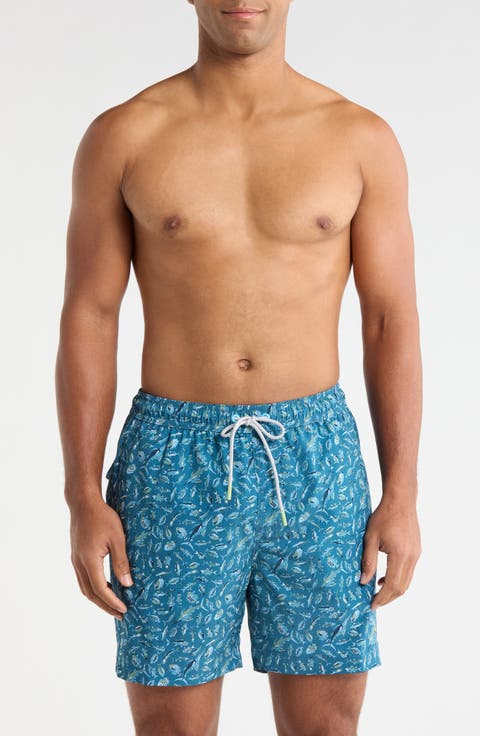 Naples Night Schooled Fish Print Swim Trunks
