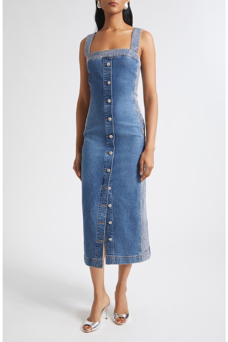 Amanda Rhinestone Denim Midi Dress, Main, color, RHINESTONE MID CERULEAN