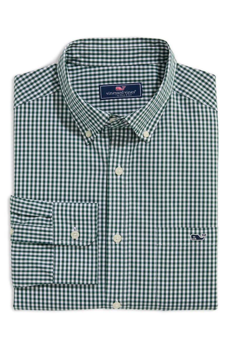vineyard vines Gingham Stretch Cotton Button-Down Shirt, Alternate, color, Charleston Green Gng