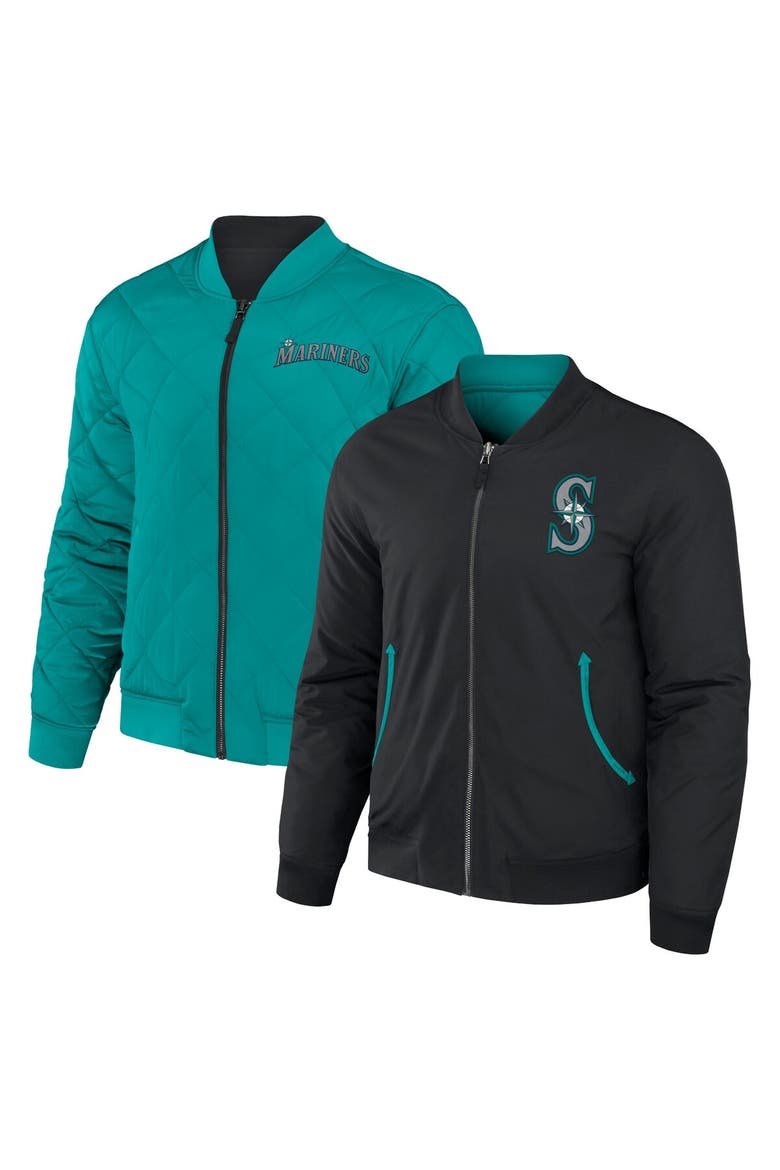 Men's Darius Rucker Collection by Fanatics Black/Aqua Seattle Mariners Reversible Full-Zip Bomber Jacket, Alternate, color, Black