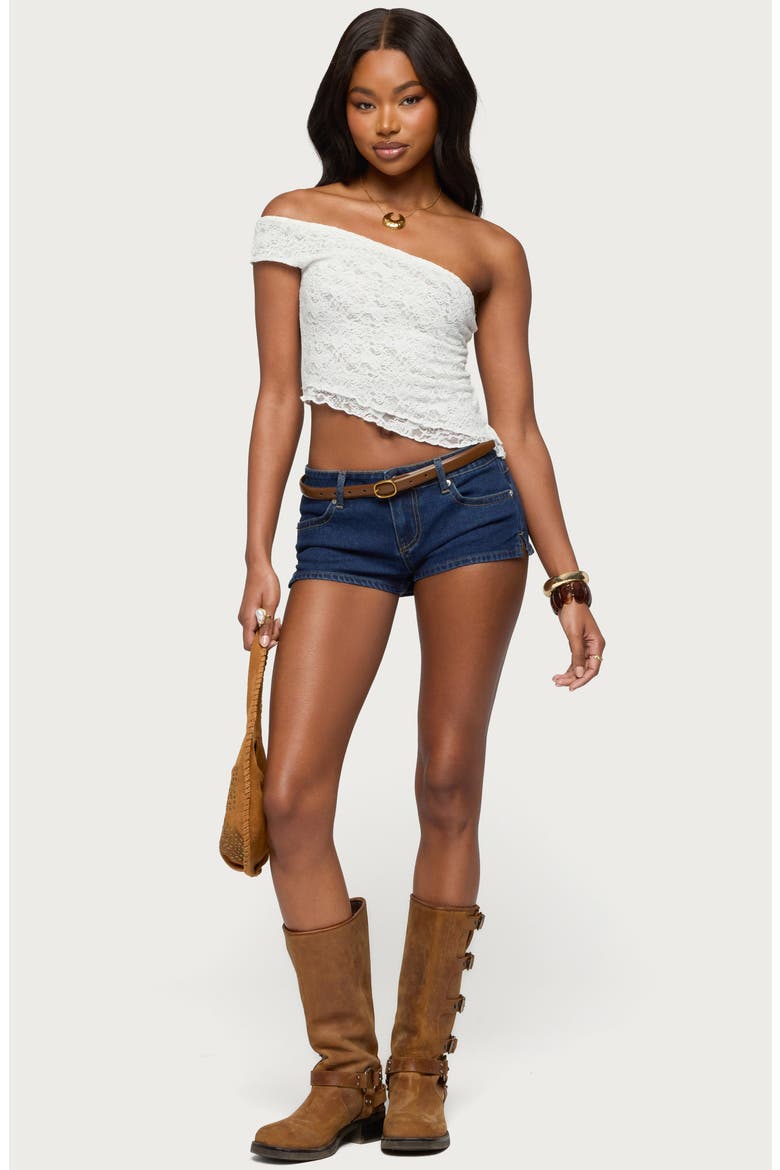 Asymmetric One-Shoulder Lace Top, Alternate, color, WHITE