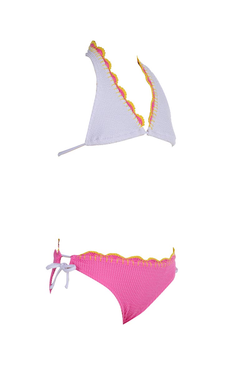 Textured Triangle Embroidery Edging Two-Piece Bikini, Main, color, White