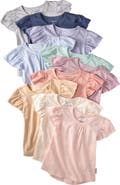 BUTTERBLU Kids' Rose Assorted 10-Pack Ruffle Organic Cotton T-Shirts