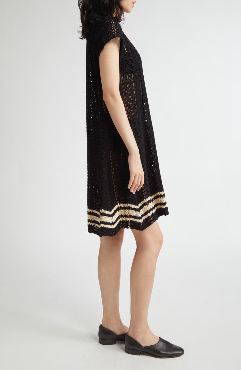 Bode Duxberry Crochet Cotton Minidress, Alternate, color, Black