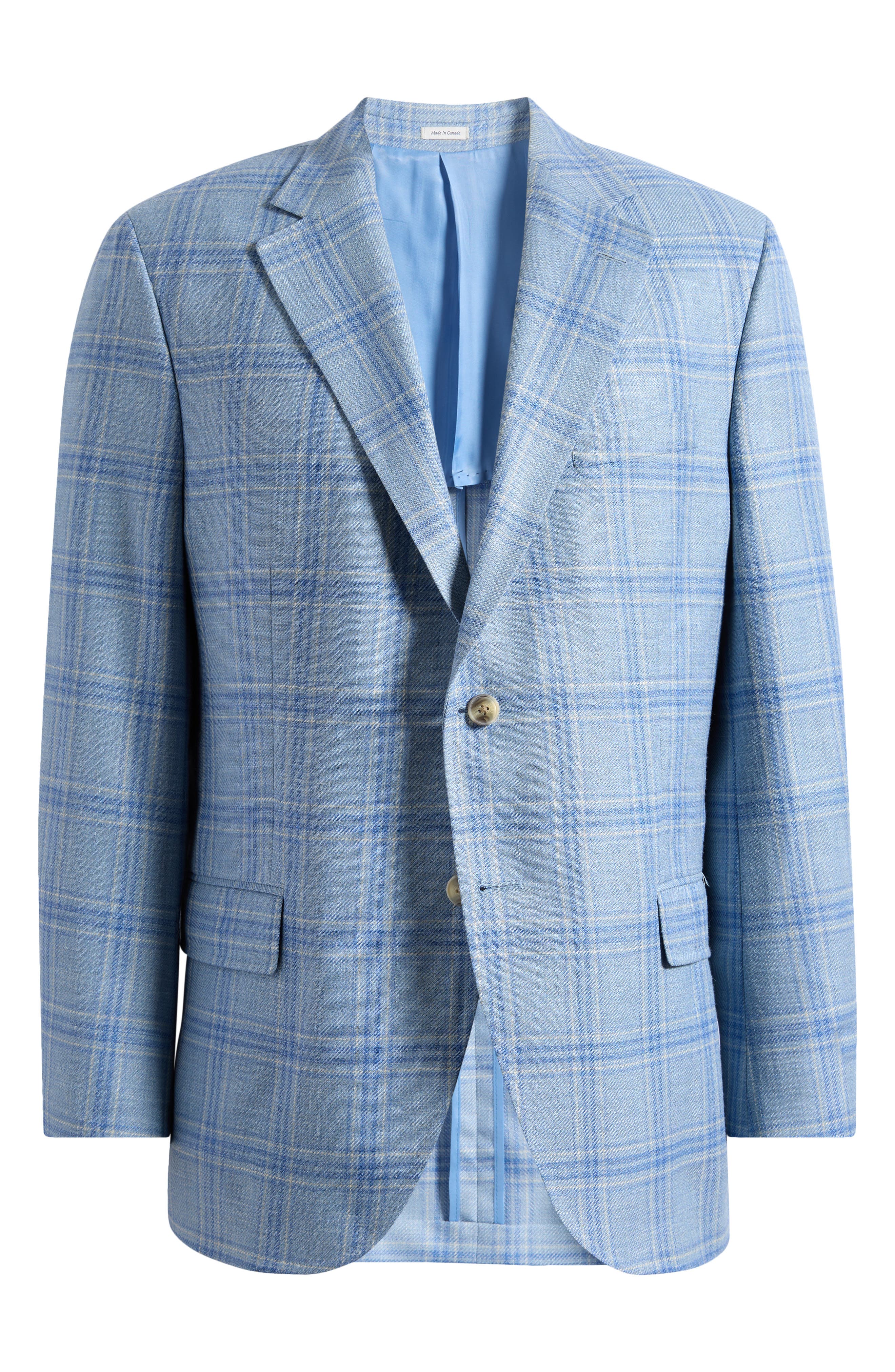 Hyperlight Soft Light Blue Plaid Wool & Silk Blend Sport Coat