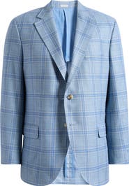 Peter Millar Hyperlight Soft Light Blue Plaid Wool & Silk Blend Sport Coat